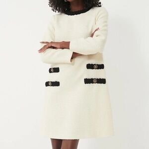 Tuckernuck Cream Bouclé Shift Dress with Black Trim